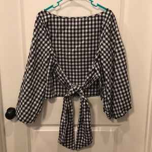 Handmade plaid shirt with puff sleeves